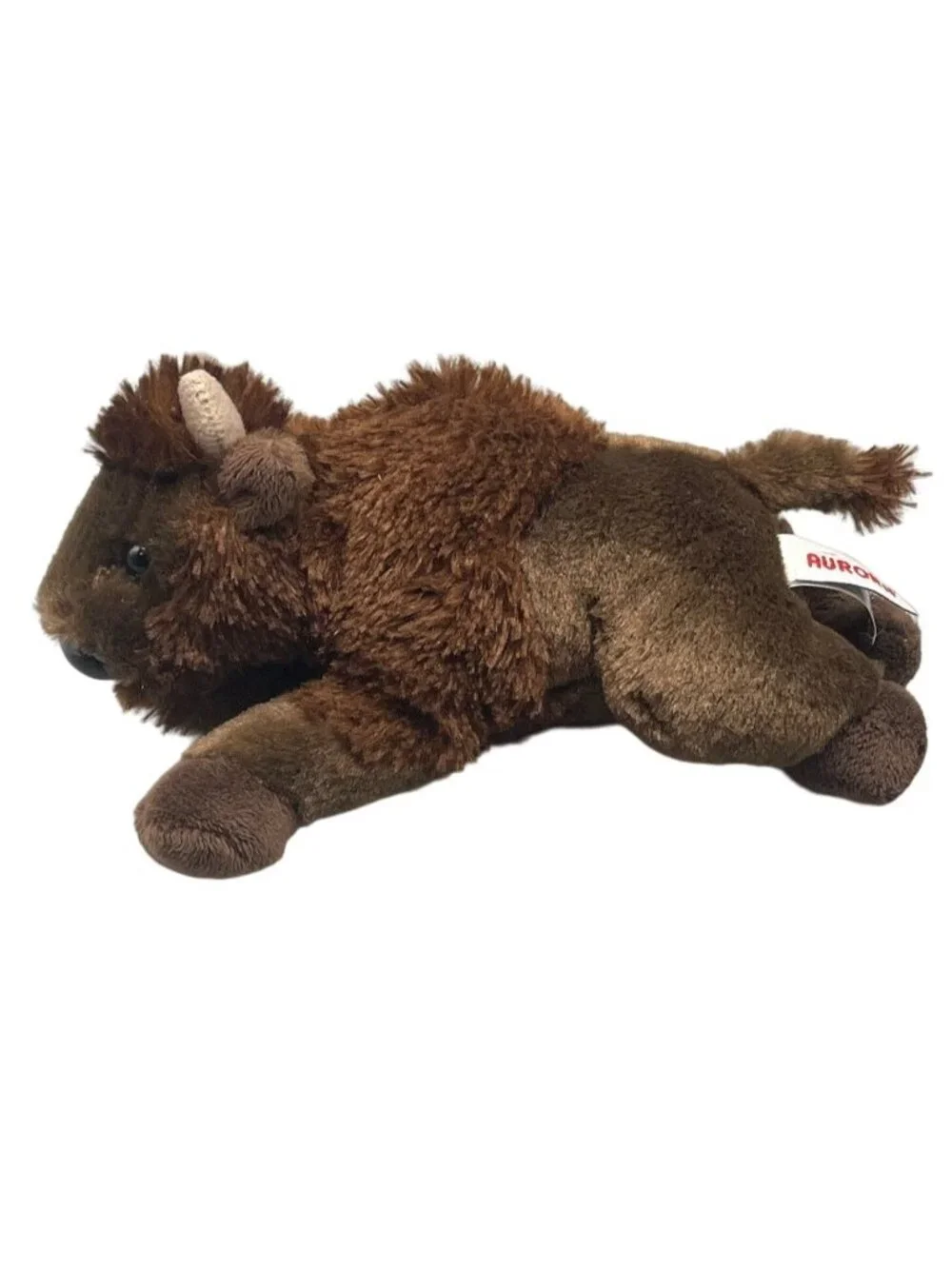 Aurora stuffed plush animal buffalo brown eyes black brown horns black 9